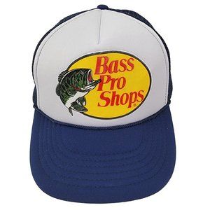 Bass Pro Shop Vintage Classic Logo Snapback Trucker Hat Fishing Cap Blue White